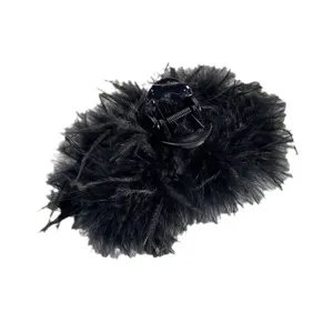 Schwarze Federn Haarklammer große Größe elegante Plüsch Haarspange für dickes Haar Styling