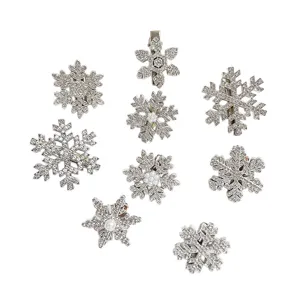 Rhinestone snowflake hair clips set for women, sparkling winter side clips and duckbill hair accessories.