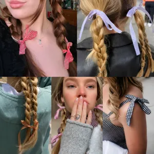 Sweet Japanese Style Plaid Bow Ribbon Hair Scrunchie Cute Fabric Elastic Hair Rope Ponytail Holder Hair Accessories
