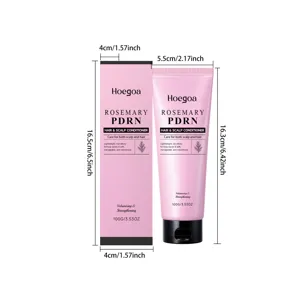 Detail shot of Hoegoa rosemary hair conditioner tube and box showing size dimensions clearly.