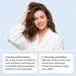 Detail view of smooth volumetric hair after washing with refreshing amino acid shampoo.