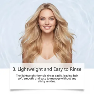 Hair care detail showing lightweight and easy to rinse amino acid shampoo effect.
