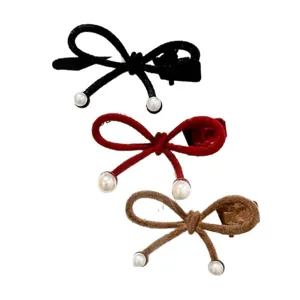 Velvet pearl bow hair clip set, cute small side clips and bangs clips for women and girls daily wear.