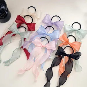 Scrunchie Μαλλιών με Φιόγκο από Περλέ Σατέν Κορδέλα Χαριτωμένο Λαστιχάκι Κομψό Αξεσουάρ Μαλλιών για Γυναίκες