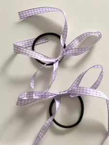 Sweet Japanese style plaid bow hair tie ribbon cute twin tails black rubber band hair accessory