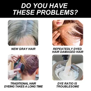 Pflanzen-Haarfärbemittel Detailbild zeigt häufige Probleme wie graues Haar und Haarschäden.