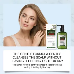 Rosemary volumizing shampoo detail view with clean packaging and natural botanical ingredients.
