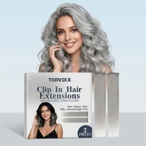 TORVIKX silver grey clip in hair extensions 2 pieces natural wavy volume hair styling