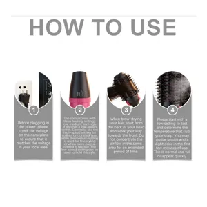 Step-by-step how to use guide for 4-in-1 hot air hair styling brush and dryer appliance.