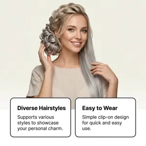Silver gray clip-on hair extension, daily fluffy hairstyle, smooth, lightweight, portable.
