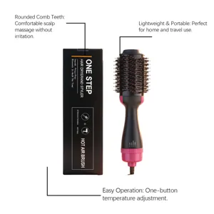 Detailed view displaying the hot air brush styling head and temperature control handle.