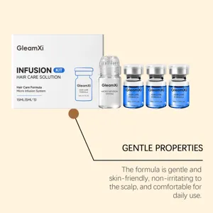Detailansicht des GleamXi Haarpflege-Infusionssets mit Serumfläschchen und Infiler.