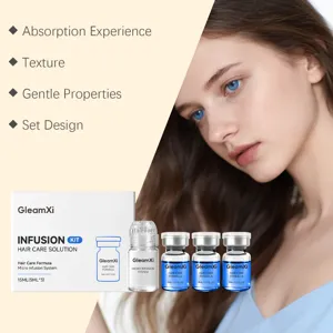 GleamXi Haarpflege Infusion Set Detail mit flüssigen Ampullen und pflegender Formel.