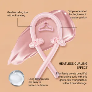 Heatless curling rod set in champagne pink, soft satin wrapped design for effortless daily curls.