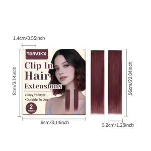 TORVIKX clip in hair extensions burgundy synthetic hair 2 pieces 56cm long soft natural