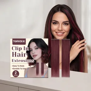 TORVIKX Clip In Hair Extensions Burgundy 2 Pcs Synthetic Hair Pieces Easy to Wear Natural Look
