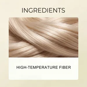 Close-up detail of synthetic high-temperature hair fiber extension in smooth flaxen blonde.