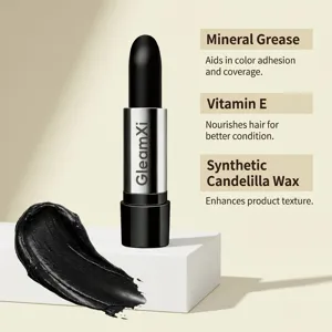 Nahaufnahme des schwarzen Haarkorrekturstifts mit glatter Pastentextur und Inhaltsstoffen.
