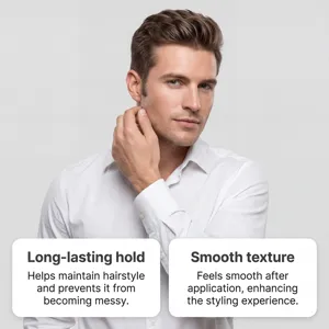 Professionelles Herren Haarstyling Wachs Detailbild mit starkem Halt und glatter Textur.