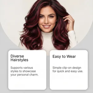 Detailed view of the burgundy clip-on hair extension showcasing smooth texture and volume.
