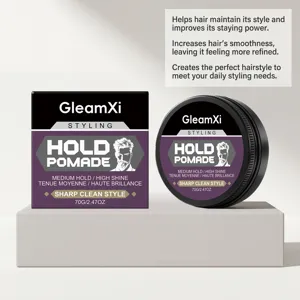GleamXi Haarpomade Detailansicht zeigt die Produktverpackung und Dose in Nahaufnahme.