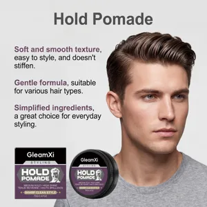 Detailansicht der Haarpomade mit Styling-Vorteilen, professioneller Modelpräsentation.