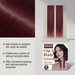 Burgundy clip-in hair extensions, smooth texture, lightweight and natural look, 2 pieces.