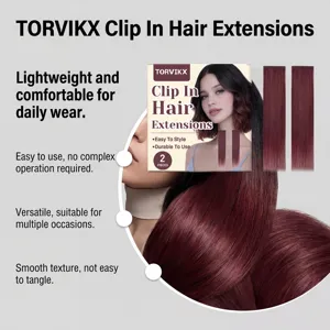 TORVIKX clip in hair extensions, burgundy curly hair pieces, lightweight, smooth and easy use.