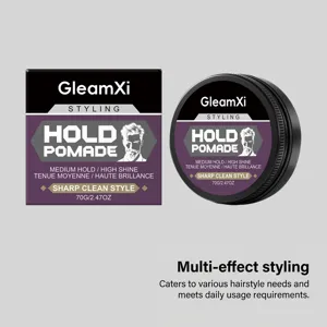 Detailansicht der GleamXi Haarpomade im Tiegel und Karton mit 70G sauberem Styling-Format.