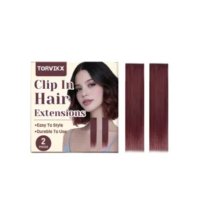 Clip In Hair Extensions Wine Red High Temperature Fiber Natural Looking Easy To Wear Volume Hair Pieces For Women