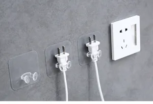 Transparent adhesive plug hooks wall mount socket holder seamless kitchen bathroom storage
