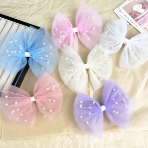 Mesh Pearl Bow Hair Clip Sweet Princess Hair Barrettes Cute Hair Accessories for Kids Women