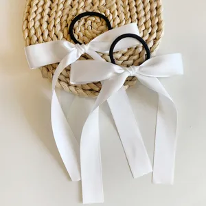 Chouchou en Tissu avec Nœud et Long Ruban Attache Queue de Cheval Mignon Accessoire de Coiffure pour Femmes et Filles Quotidien