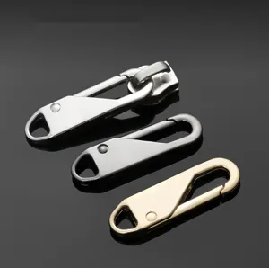 Detachable metal zipper puller replacement for jackets bags and luggage repair accessories.