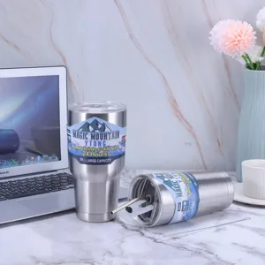 Stainless steel insulated tumbler 30oz large capacity travel mug with straw and brush for drinks