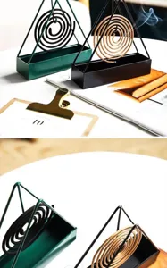 Driehoekige metalen muggenspiraalhouder creatieve minimalistische wierookbrander detail