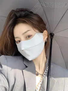 Breathable ice silk sun protection face mask for women, UV blocking outdoor cycling face cover.