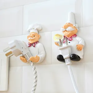 Creative Cartoon Chef Wall Hook Resin Power Cord Plug Storage Holder Cute Kitchen Adhesive Organizer Home Decor