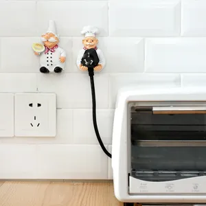 Cute cartoon chef plug holder wall hook adhesive cable organizer for home kitchen