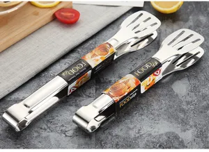 Stainless steel kitchen food tongs, long barbecue grill clip for steak and baking.