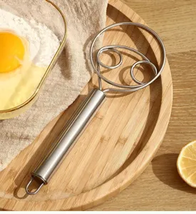 Fouet a pate en acier inoxydable pour cuisine, melangeur de farine manuel pour boulangerie.