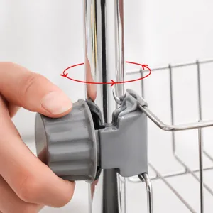Stainless steel sink storage rack featuring adjustable rotating clamp main product view display