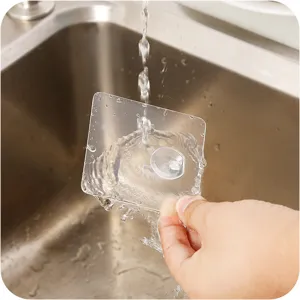 Transparent adhesive wall hook, seamless nail-free sticky hook for kitchen and bathroom use.