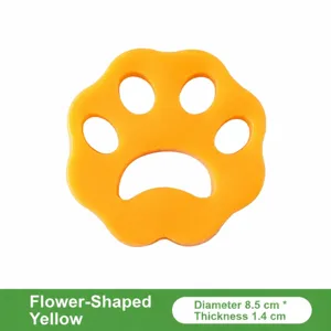 Silicone pet hair remover washer catcher reusable laundry tool yellow paw shape diameter 8.5cm