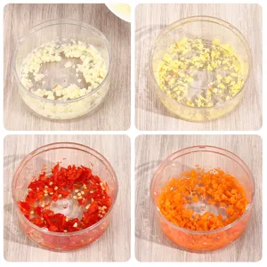 Multifunctional manual vegetable chopper and mini garlic masher for fast kitchen food prep.