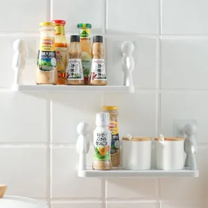 Wall mounted spice rack kitchen organizer punch free adhesive bathroom storage shelf white