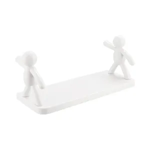 White wall shelf with cute human figures design, perfect adhesive bathroom and kitchen storage.