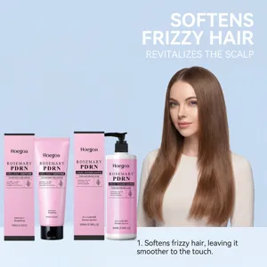 HOEGOA Rosemary PDRN hair care set detail, featuring shampoo and conditioner for smooth hair.