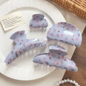 Blaue Rose Blumendruck Haarkrallen Clips Frisch Süß PVC Haifisch Clips Elegante Haaraccessoires Für Damen Täglicher Haarknoten Clip