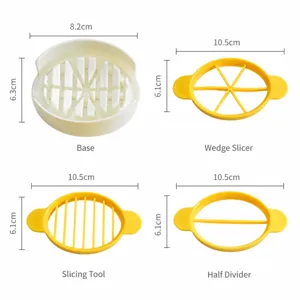 Multi-functional egg slicer with base and 3 cutting blades for kitchen food prep.
